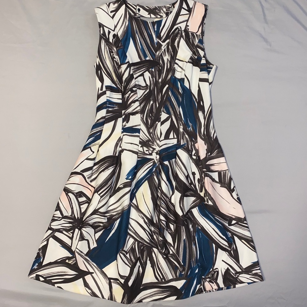 Abstract Floral Pleated Dress